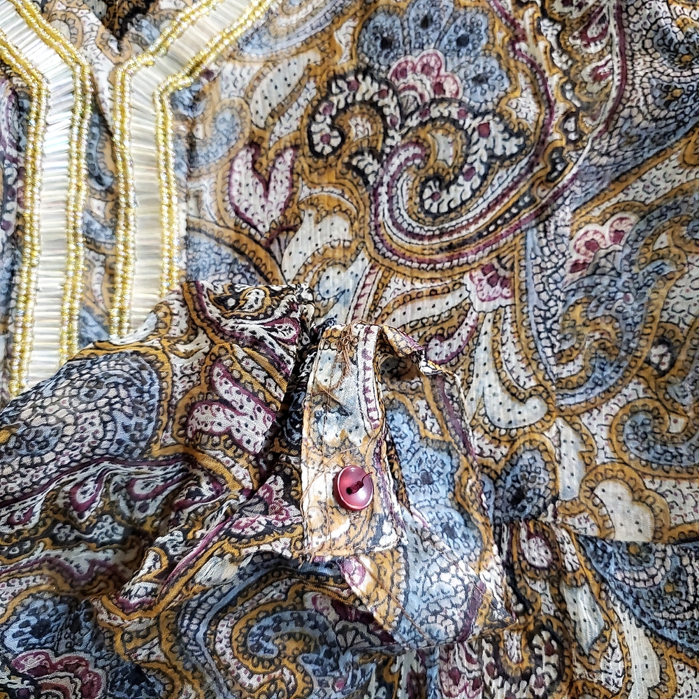 Vintage Beaded Neckline CPM Collection Paisley Long Sleeve Top One of a Kind - Picture 5 of 8
